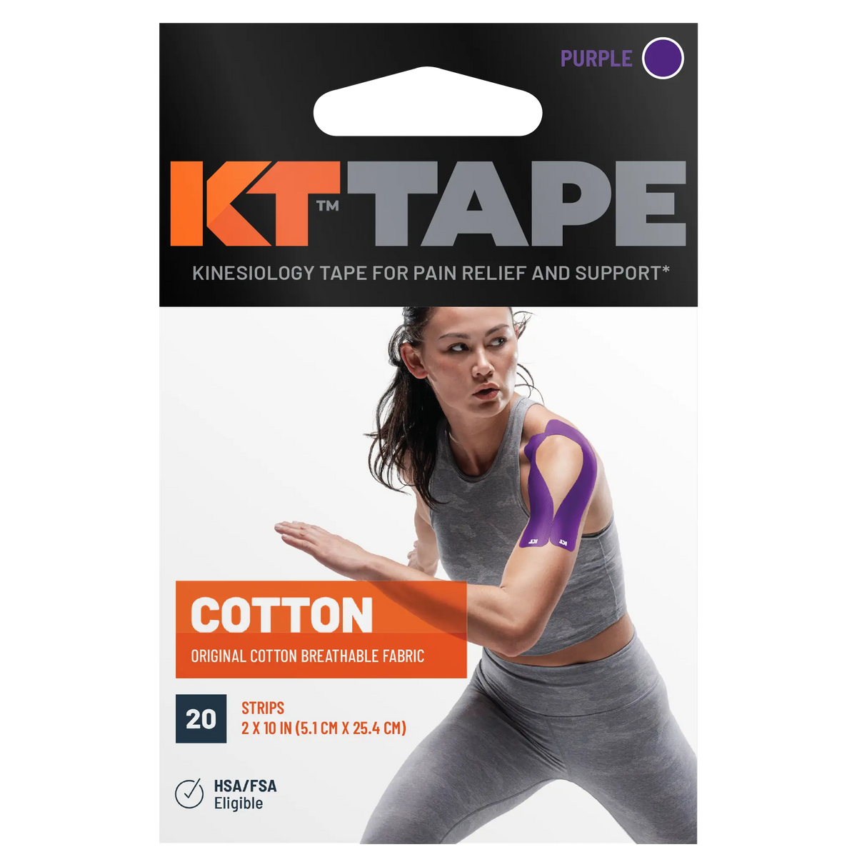 KT Tape Original Cotton kinesiology tape in - 20 precut strips for joint and muscle support