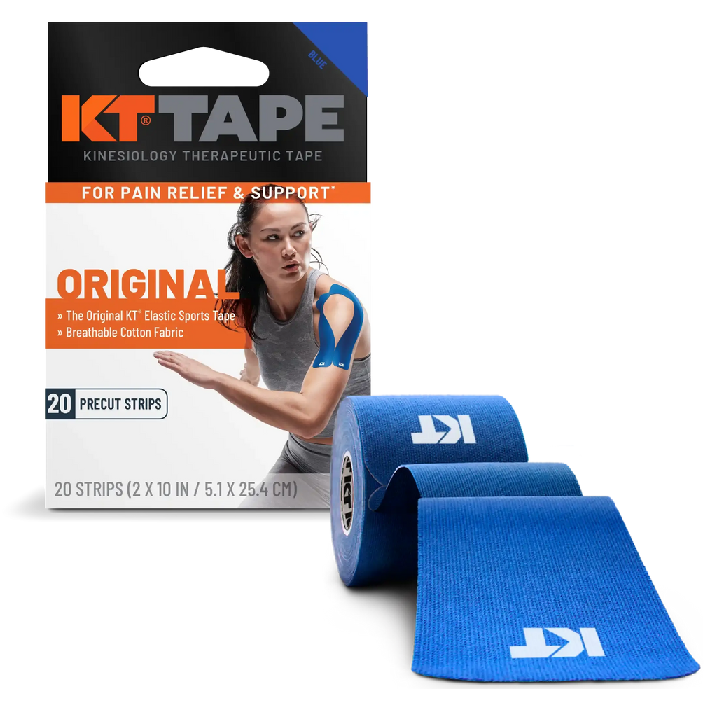 KT Tape Original Cotton kinesiology tape in Blue - 20 precut strips for joint and muscle support#color_blue