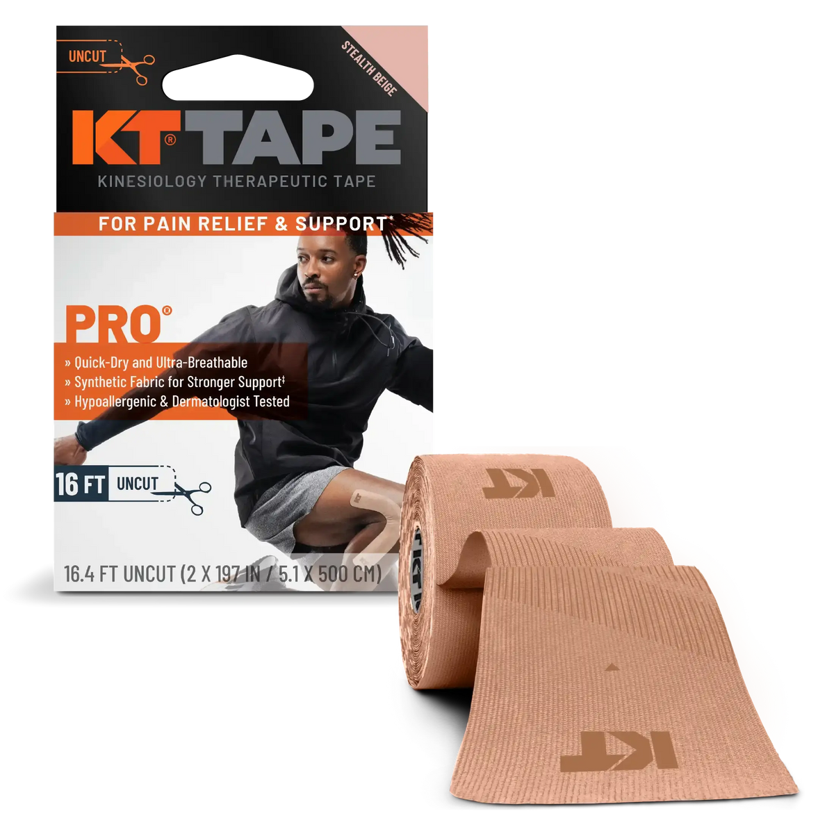 KT Tape Pro synthetic water-resistant kinesiology tape in Stealth Beige – 16 ft uncut roll for custom muscle and joint support#color_stealth-beige