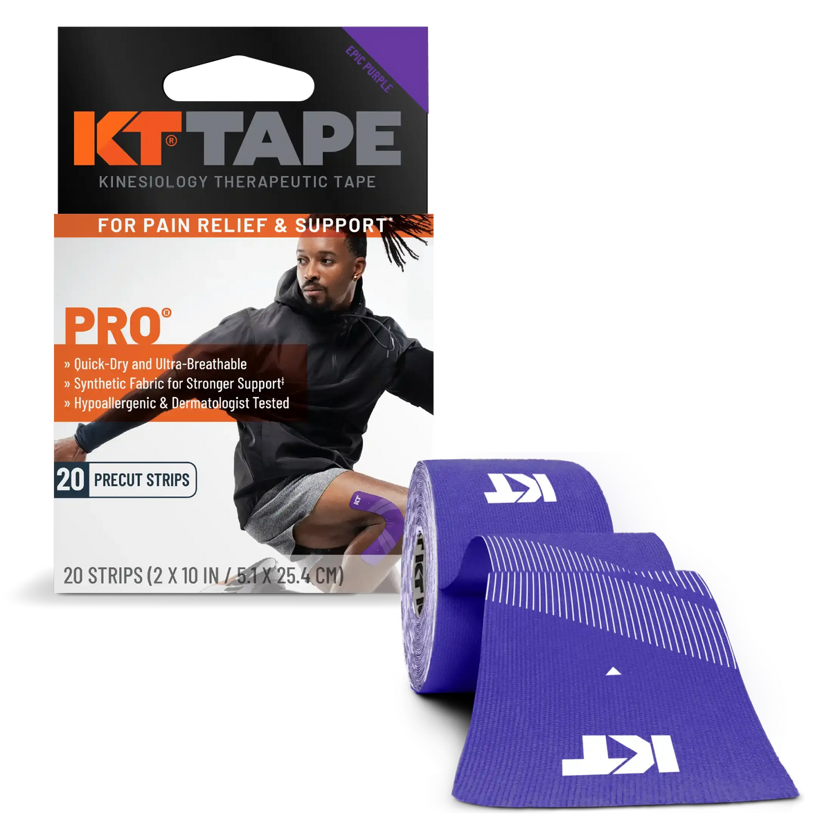 KT Tape Pro water-resistant synthetic kinesiology tape in Epic Purple - 20 precut strips for muscle support and pain relief#color_epic-purple