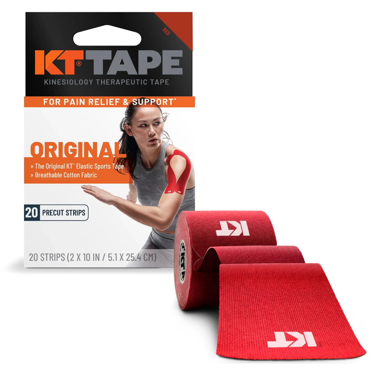 KT Tape Original Cotton kinesiology tape in Red - 20 precut strips for joint and muscle support#color_red